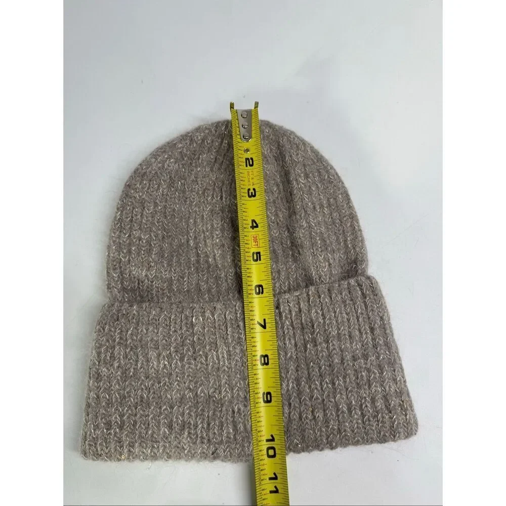Women’s Tan Lurex Trim Beanie Hat Knit One Size Adult